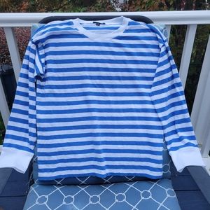 J. Crew Long Sleeve Slub Cotton T Shirt Erica Stripe White & Blue Lagoon Small